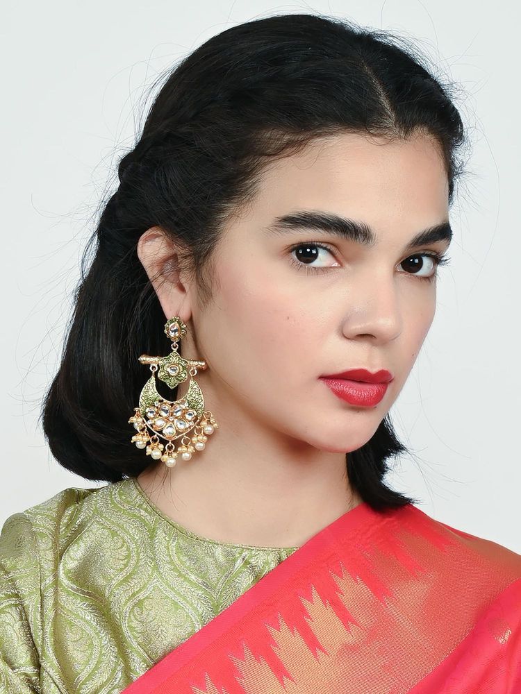 Odette Alloy Pearl And Stone Work Embellished Earrings For Women-image-5