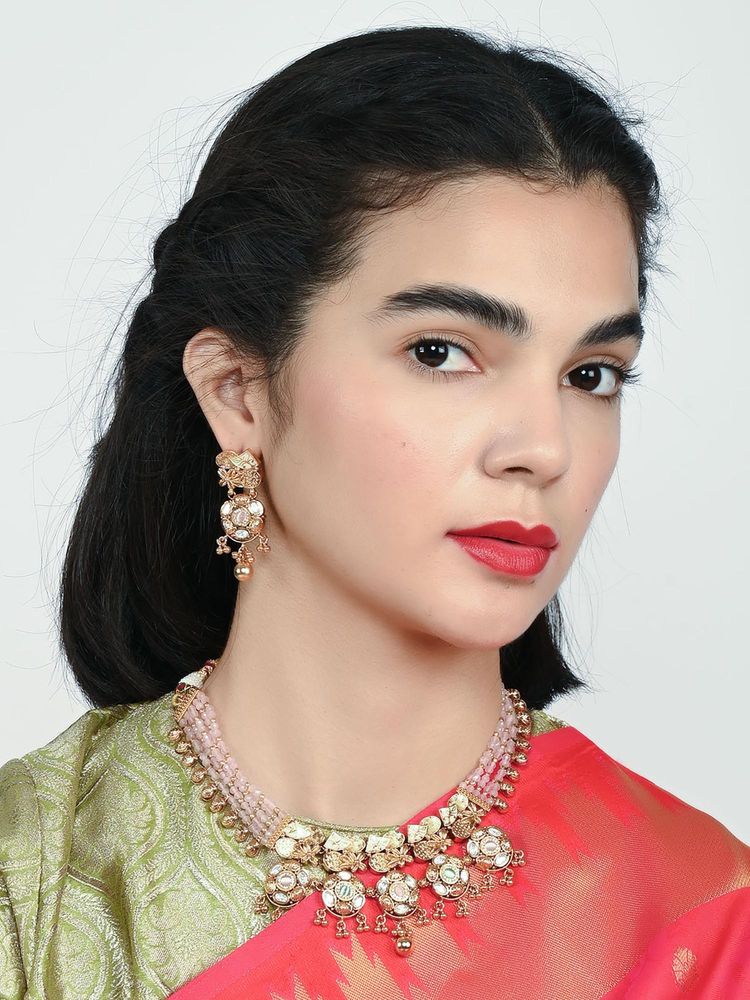 Odette Pink Alloy Beaded Pearl Jewellery Set For Women-image-38