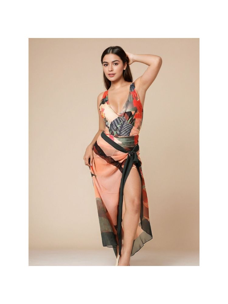 WomanLikeU Printed Padded Monokini With Sarong - Multi-color (Set of 2)-picture-25
