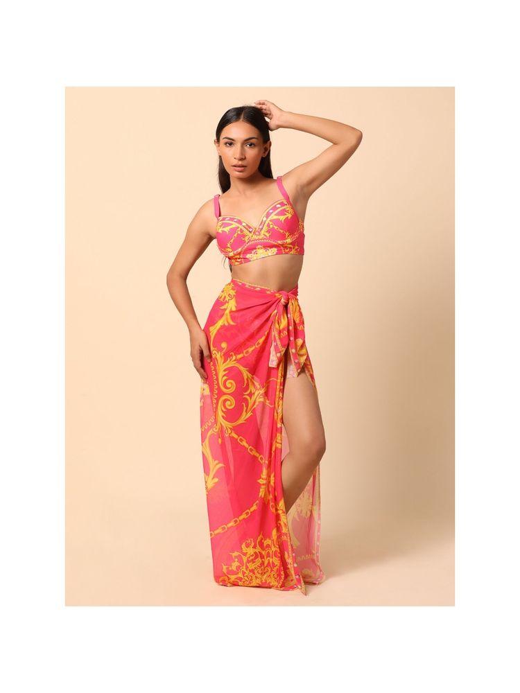 WomanLikeU Pink Printed Swim Bra with Panty & Cover-Up (Set of 3)-picture-21