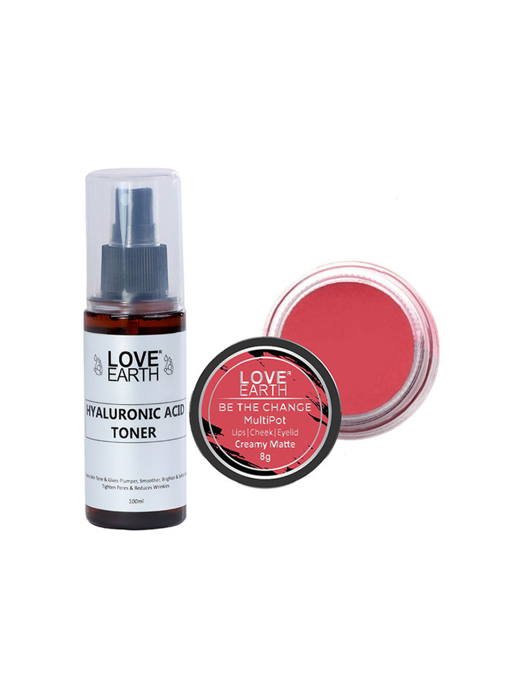 Love Earth Lip Tint & Cheek Tint Be The Change + Hyaluronic Acid Toner