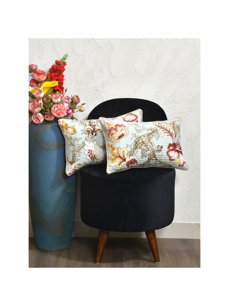 The Home Story Cotton Cushion Covers Multicolor Flowers On Green (Pack of 2) (12x18 inches)-picture-21