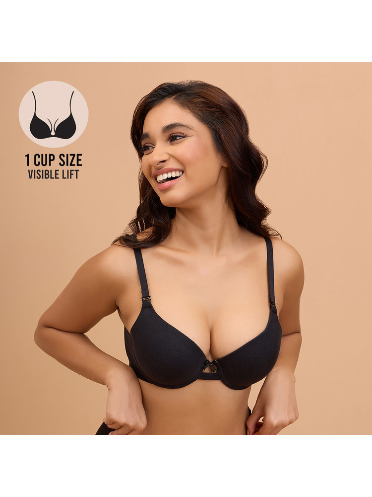 Nykd By Nykaa Breathe Cotton Wired Push Up Bra with Detachable Straps-NYB366-Black-image-1