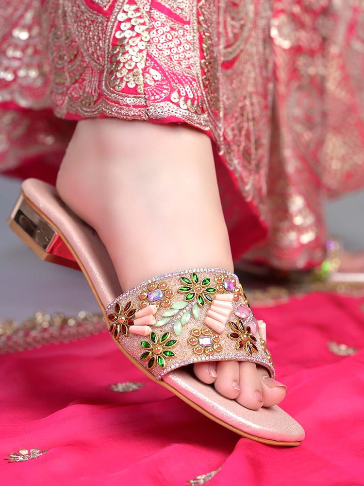 Shoetopia Women Festive Rose Gold Block Heels-image-32