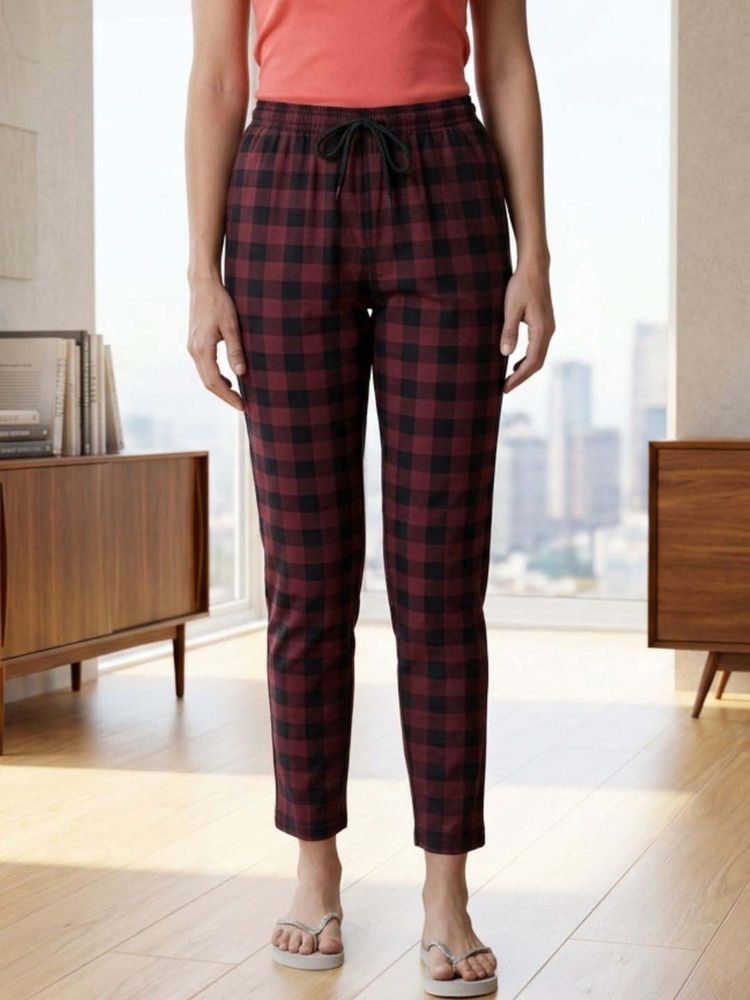 Kryptic Women Cotton Baggy Fit Checks Pyjama with Side Pocket-image-1