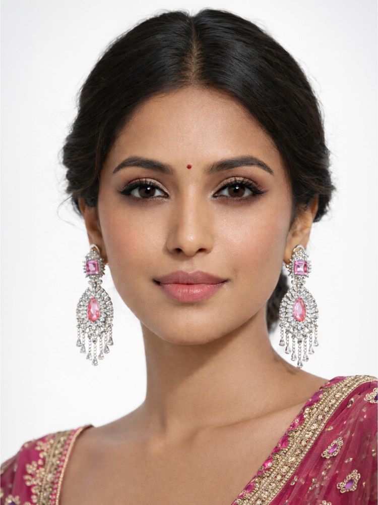 Odette Women Pink & Silver Alloy Stone Earrings-image-17