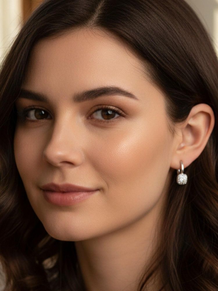Accessher Women White Silver-Tone Clip-On Rhinestone Hoops Earrings-image-14
