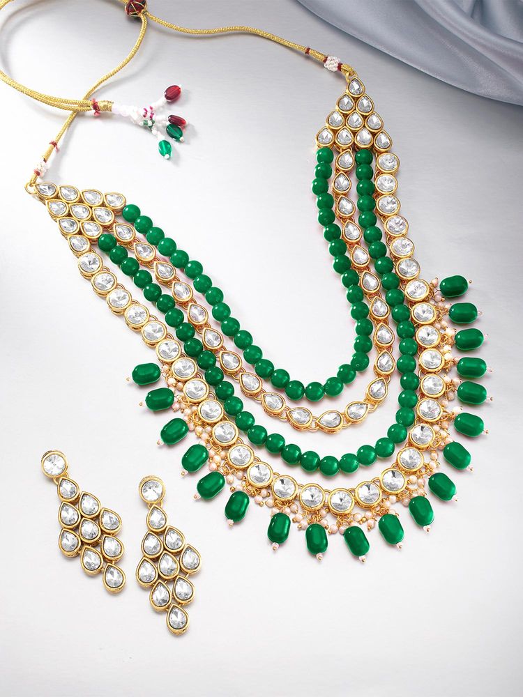 Peora Women Multi-Color Gold Plated Kundan Long Necklace Traditional Jewellery Set-picture-0