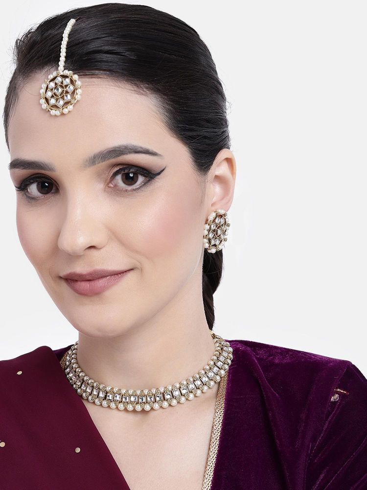 Peora Women White Gold Plated Kundan Choker Jewellery Set-picture-32