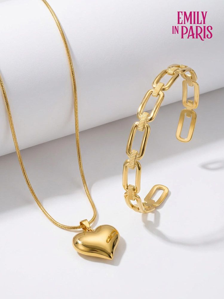 Palmonas Women Gold Heart Whisper Necklace With Cuff-image-16
