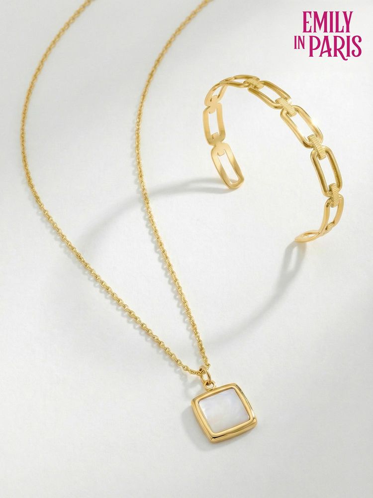 Palmonas Women White Aura Square Elegance Necklace With Cuff-picture-24