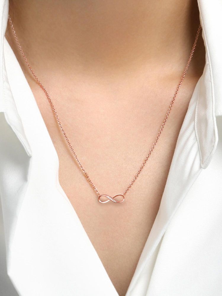 Peora Women White Rose Gold Plated Cz Studded Infinity Design Pendant Chain Necklace-image-40