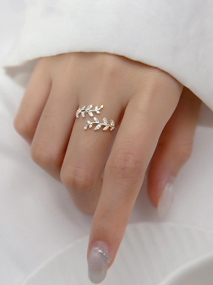 Peora Women White American Diamond Studded Silver Plated Leaf Style Finger Ring (7)-picture-16