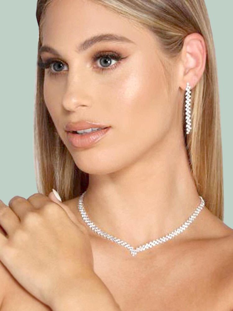 Peora Women White Silver Plated Cubic Zirconia Jewellery Set-image-23