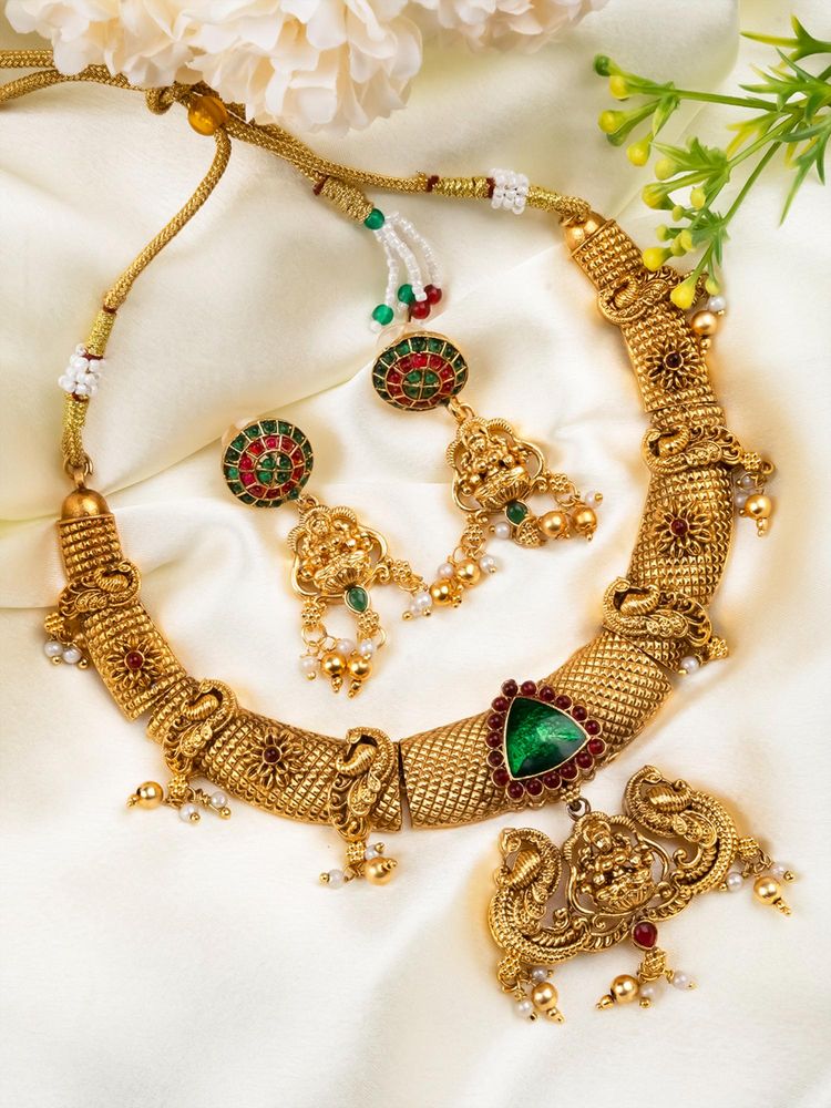 STILEADDA Women Traditional Temple Green Jewellery Set-picture-30