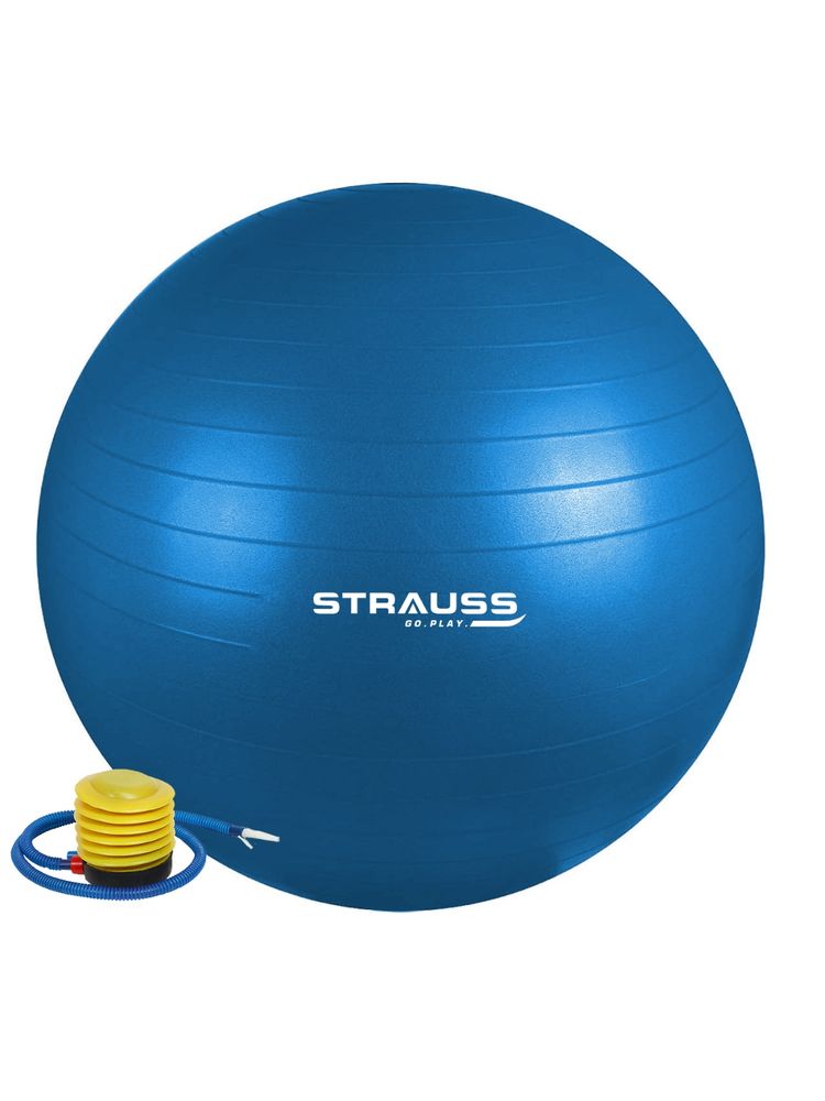 Strauss Rubber Anti-Burst Gym Ball, Round Shape, 55 cm (Blue)