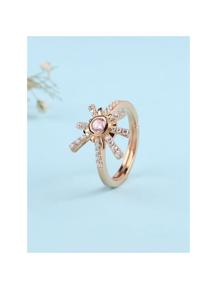 Ornate Jewels 925 Silver 18K Rose Gold Pink Cz Fireworks Sparkles Adjustable Ring for Women & Girls-picture-29