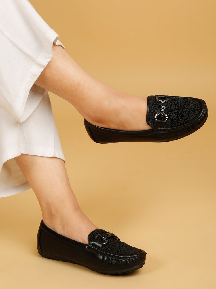 Flat n Heels Women Black Loafers-picture-15