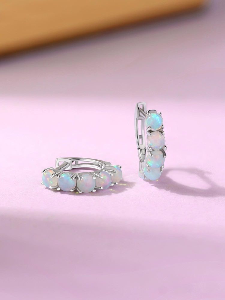 925 Silver Round Natural Ethiopian Opal Celestial Glow Hoops Earring for Women & Girls-image-4