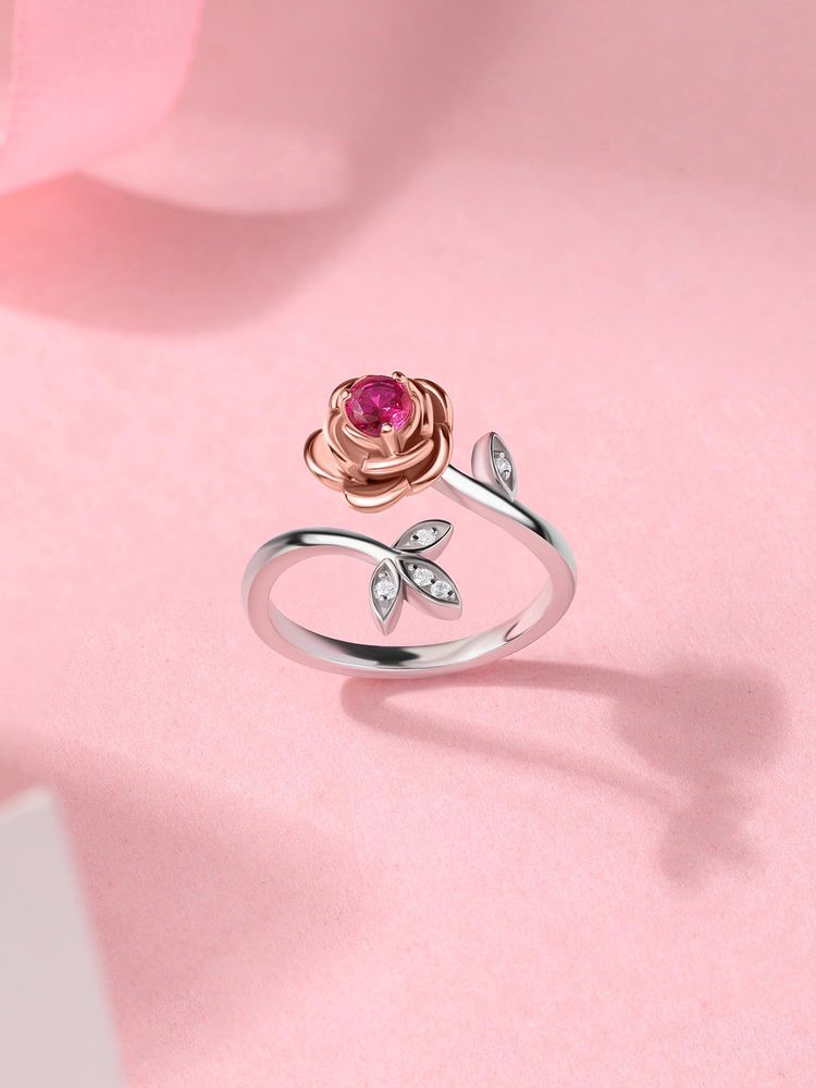 Ornate Jewels 925 Silver 18K Rose Gold Plated Ruby Adjustable Ring Valentine Gift Multi-Color-image-35