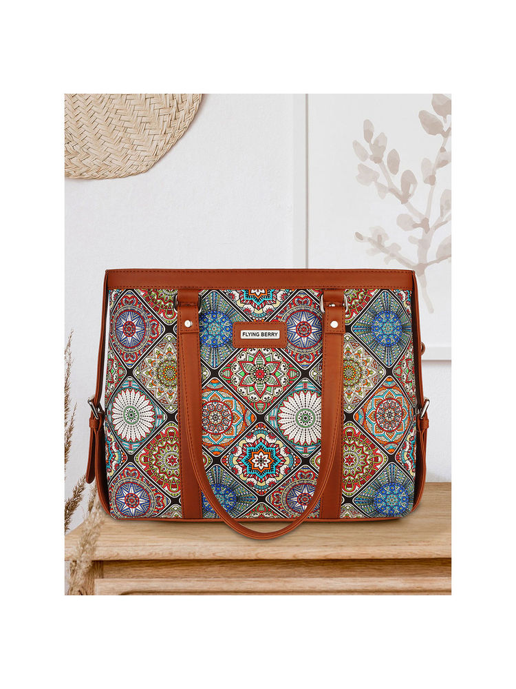 FLYING BERRY Multi Ethnic Graphic Print Handcrafted Vegan Leather Sustainable Shoulder Laptop Bags-image-14
