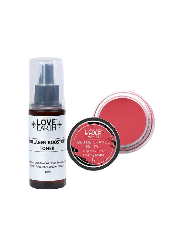Love Earth Lip Tint & Cheek Tint Be The Change + Collagen Boosting Toner