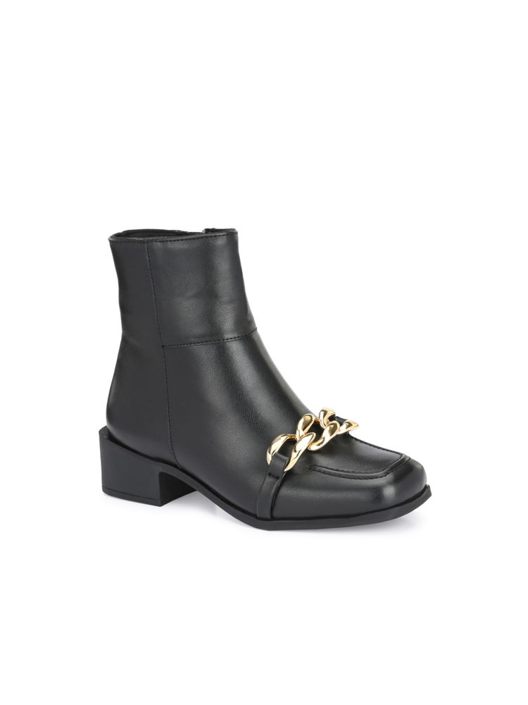 Delize Women's Black Solid Ankle Boots With Chain-picture-20