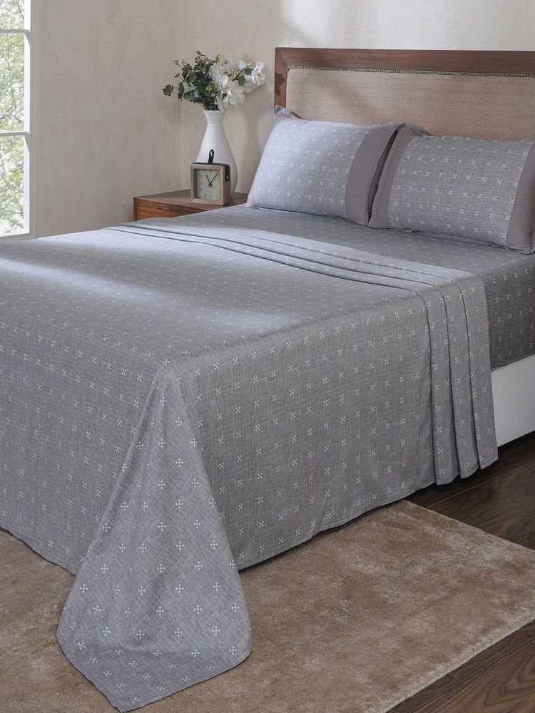 Maspar Grey Cotton Bed Sheet with 1 Pillow Cover (Single)-image-24