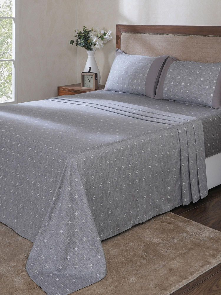 Maspar Grey Cotton Bed Sheet with 2 Pillow Covers-image-30