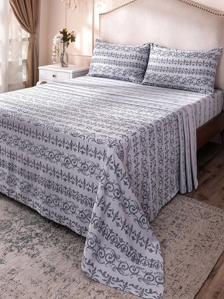 Maspar Blue Cotton Bed Sheet with 2 Pillow Covers (King)-image-6