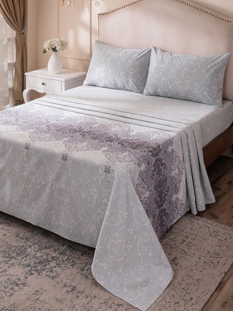 Maspar Purple Cotton Bed Sheet with 2 Pillow Covers (King)-image-4