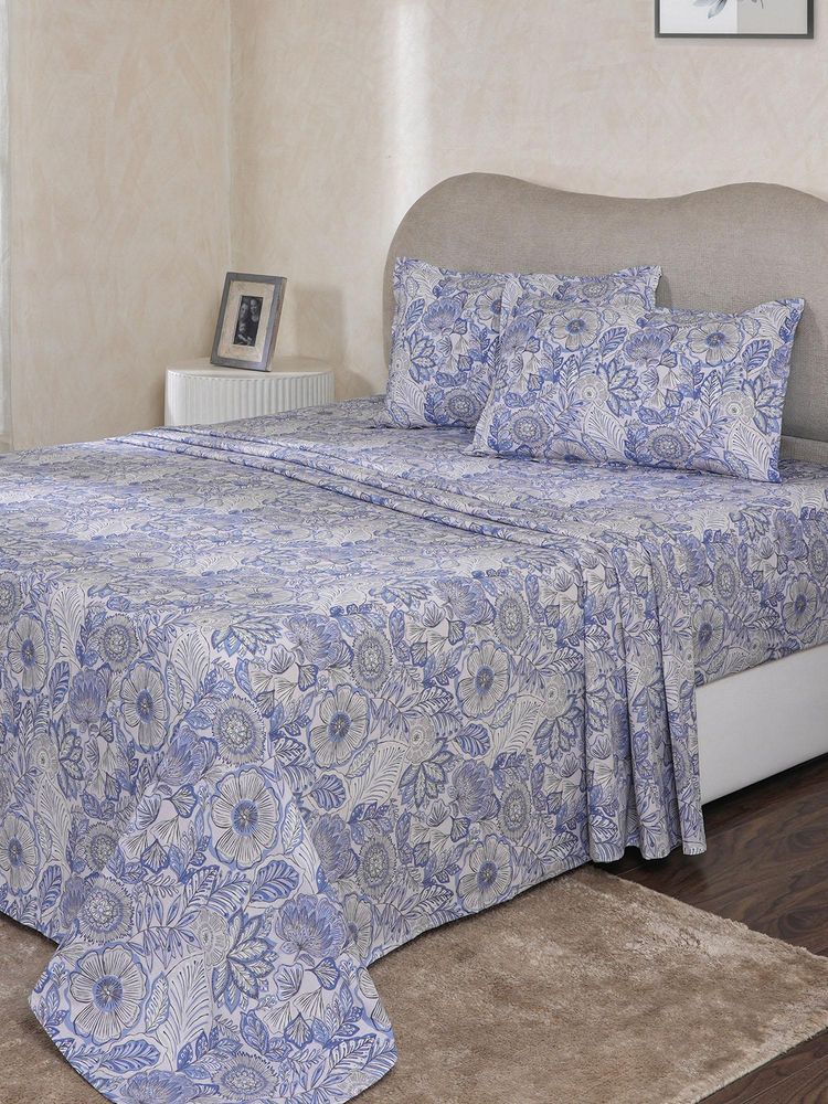 Maspar Blue Cotton Bed Sheet with 1 Pillow Cover (Single)-image-48