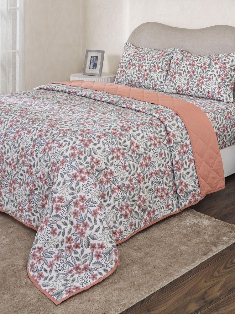 Maspar Multi-Color Cotton Blend Floral Bedsheet with Quilt & 2 Pillow Cover-image-38