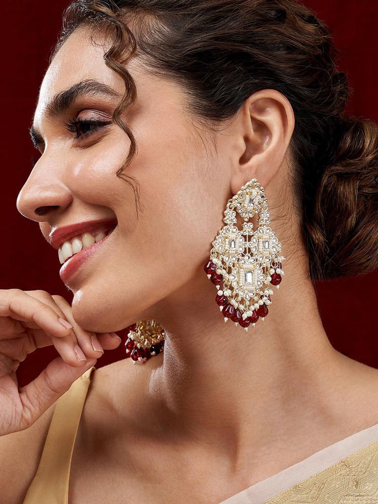 Teejh Thea Red Bead Gold Plated Earrings-image-43