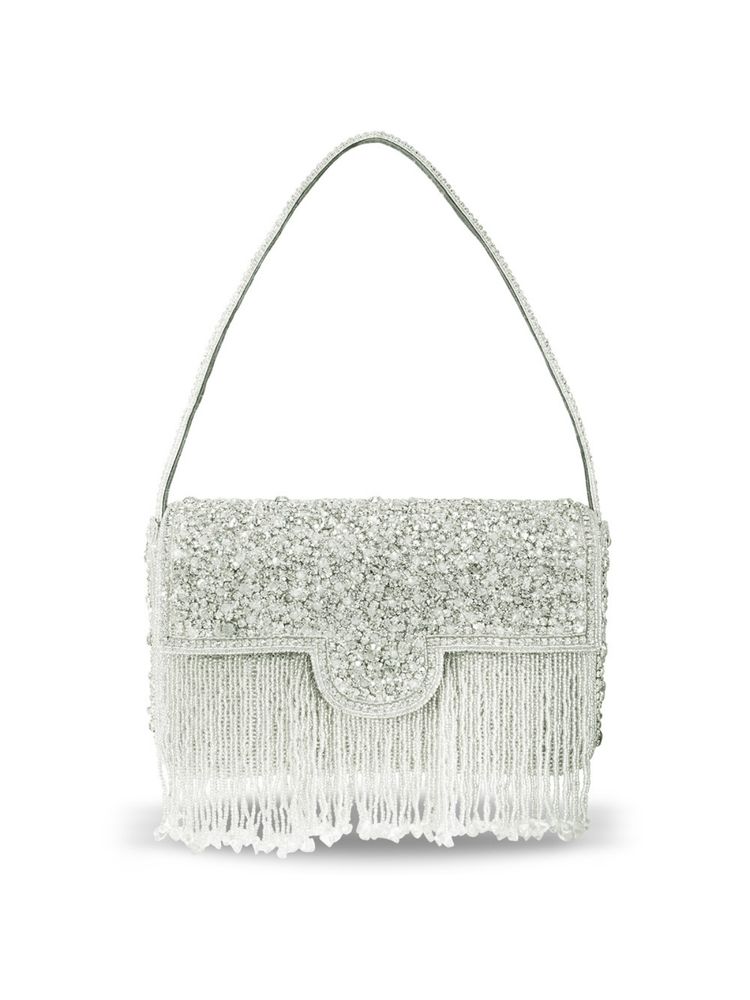 Peora Silver Clutch Purses for Women Stone Studded Handmade Handbags Party Bridal Clutch (C25S)-picture-40
