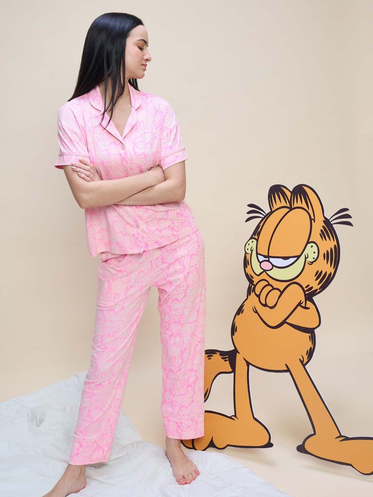 Sweet Dreams Womens Cute Garfield Cartoon Front Open Shirt with Pyjama-picture-40