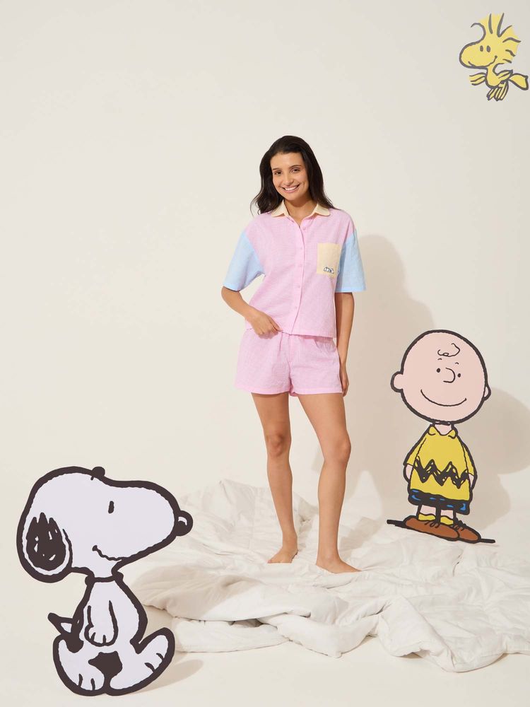 Sweet Dreams Womens Cute and Comfy Gingham Front Open Shirt with Shorts-picture-33