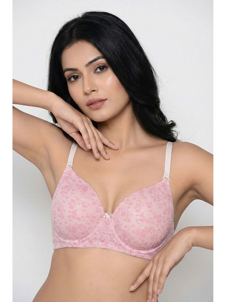 Zivame Padded Regular Wired 3/4th Coverage T-Shirt Bra - Pink Lace Pattern-picture-46