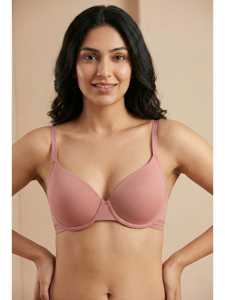 Zivame Padded Regular Wired Medium Coverage T-Shirt Bra - Rose Tan-picture-14