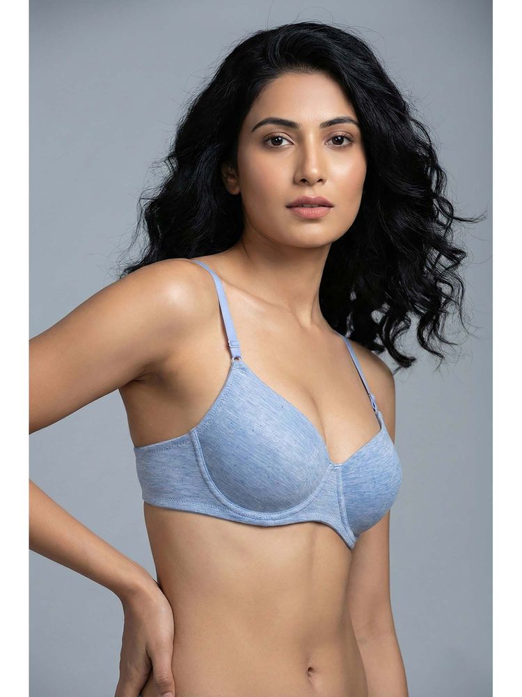 Zivame Bare Melange Wired 3/4th Coverage T-Shirt Bra - Blue Melange-image-4
