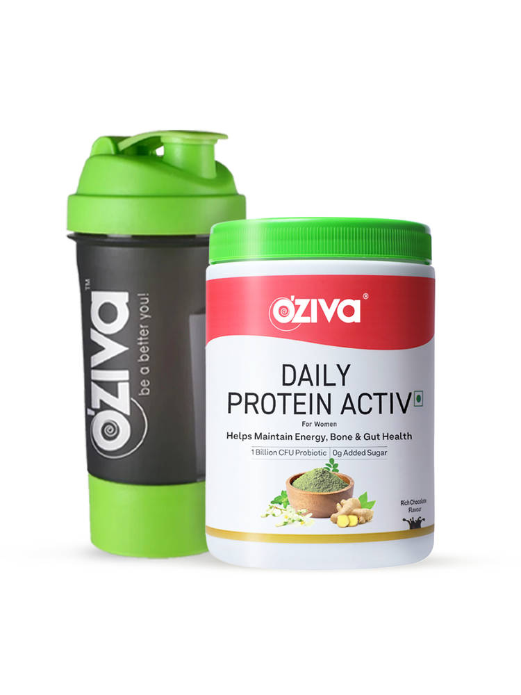 Oziva Daily Protein Activ For Women With Clean Whey Protein, Multivitamins And Black Shaker