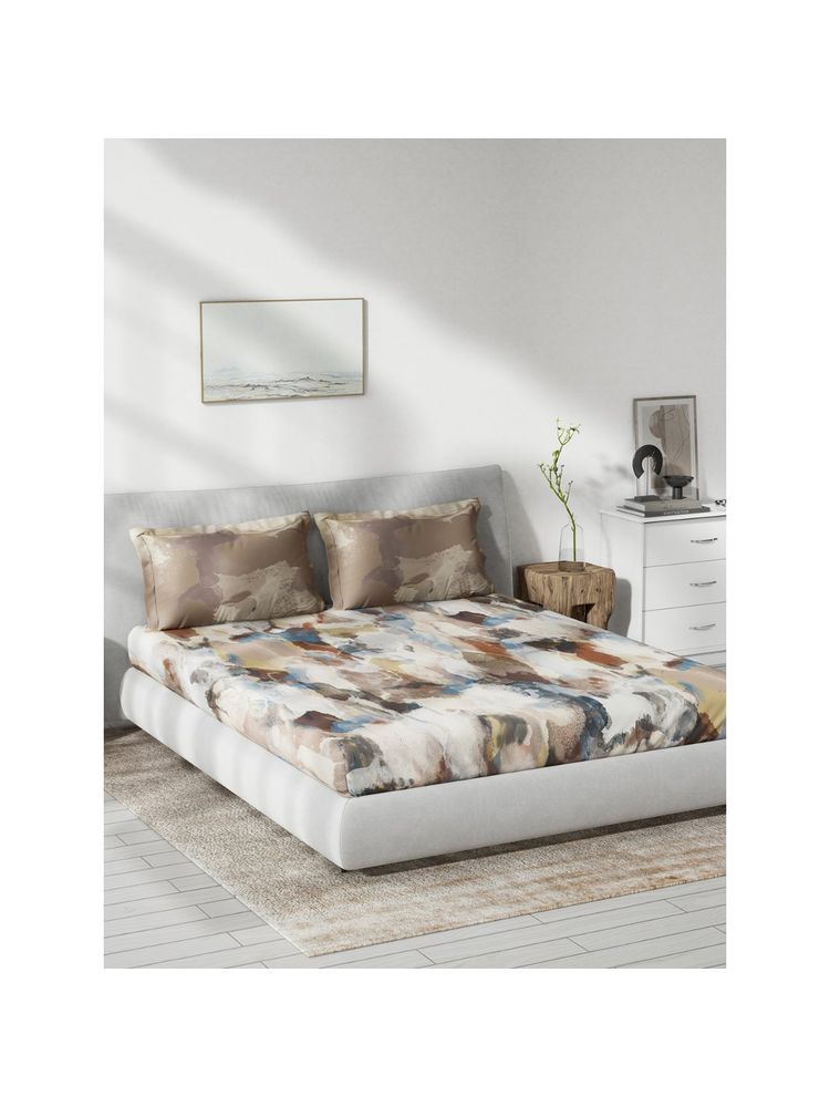 Ddecor Live Beautiful Dreamland Abstract Cotton King Bedsheet With 2 Pillow Covers - Brown-image-39