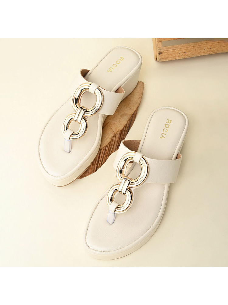 ROCIA Cream Women Casual Gold Buckled Wedges-picture-26