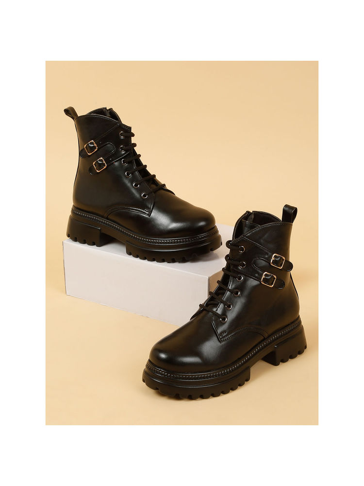 VALIOSAA Solid Black Brogues Boots-picture-13