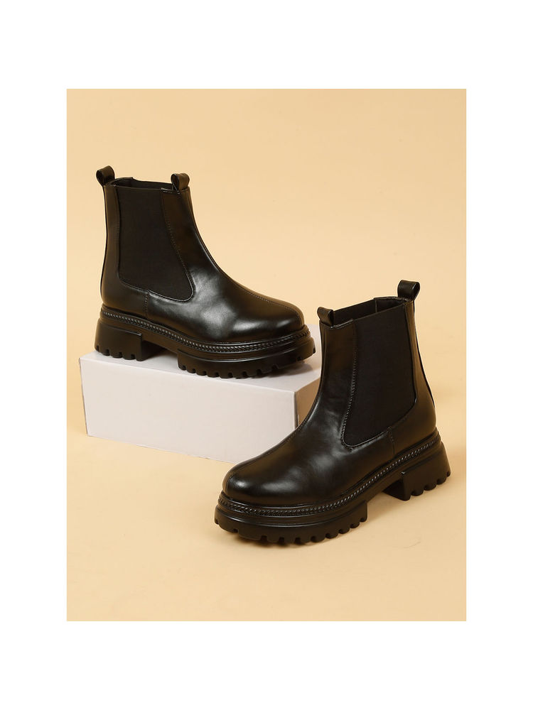 VALIOSAA Black Solid Casual Chelsea Boots