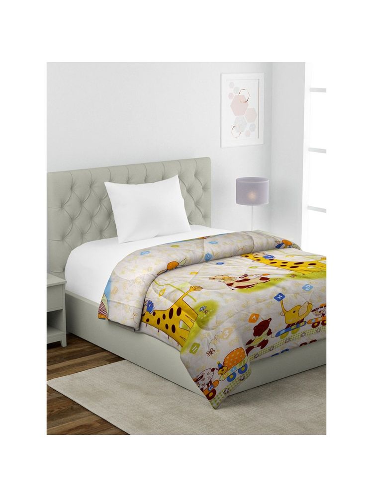 HOSTA HOMES White & Yellow Cartoon Characters Heavy Winter 210 Gsm Single Bed Comforter-image-1