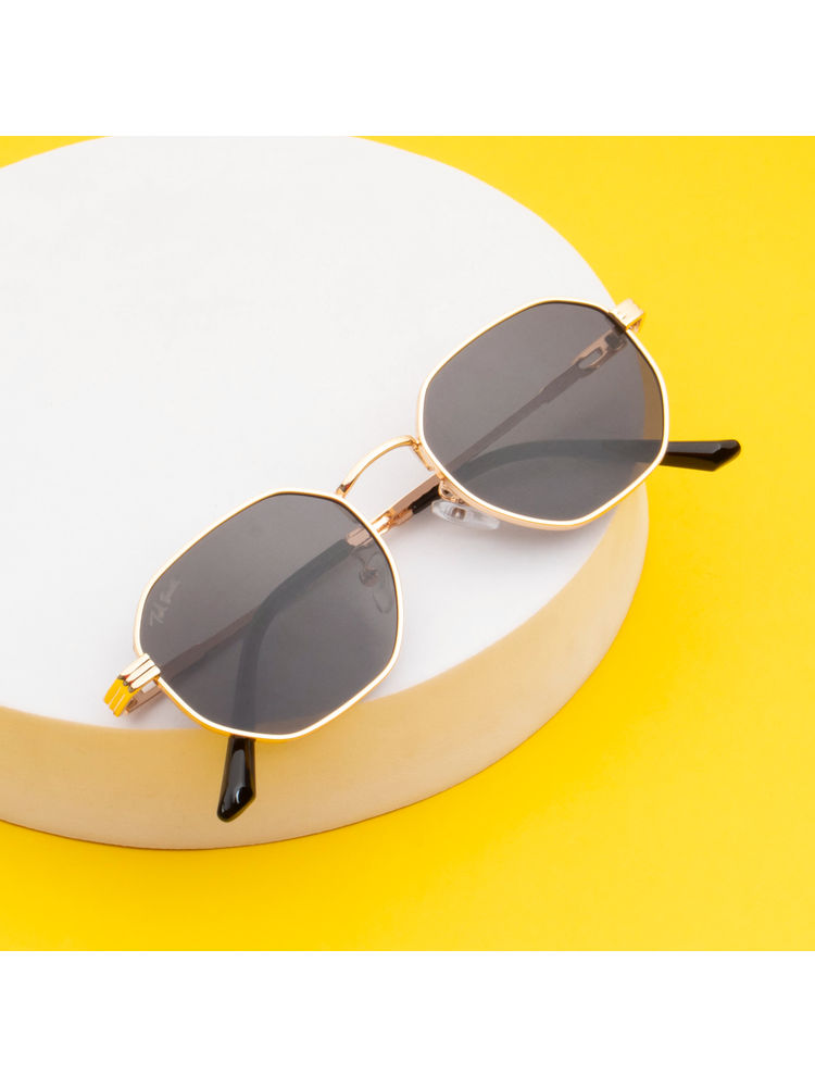TED SMITH Unisex Polycarbonate Uv Protection Full Rim Hexagon Shape Grey Lens Sunglasses-image-43