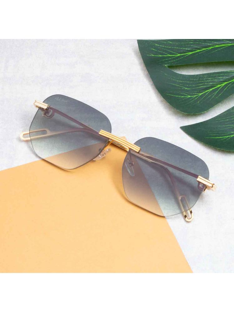 TED SMITH Unisex Polycarbonate Uv Protection Rimless Square Shape Green Lens Sunglasses-picture-18