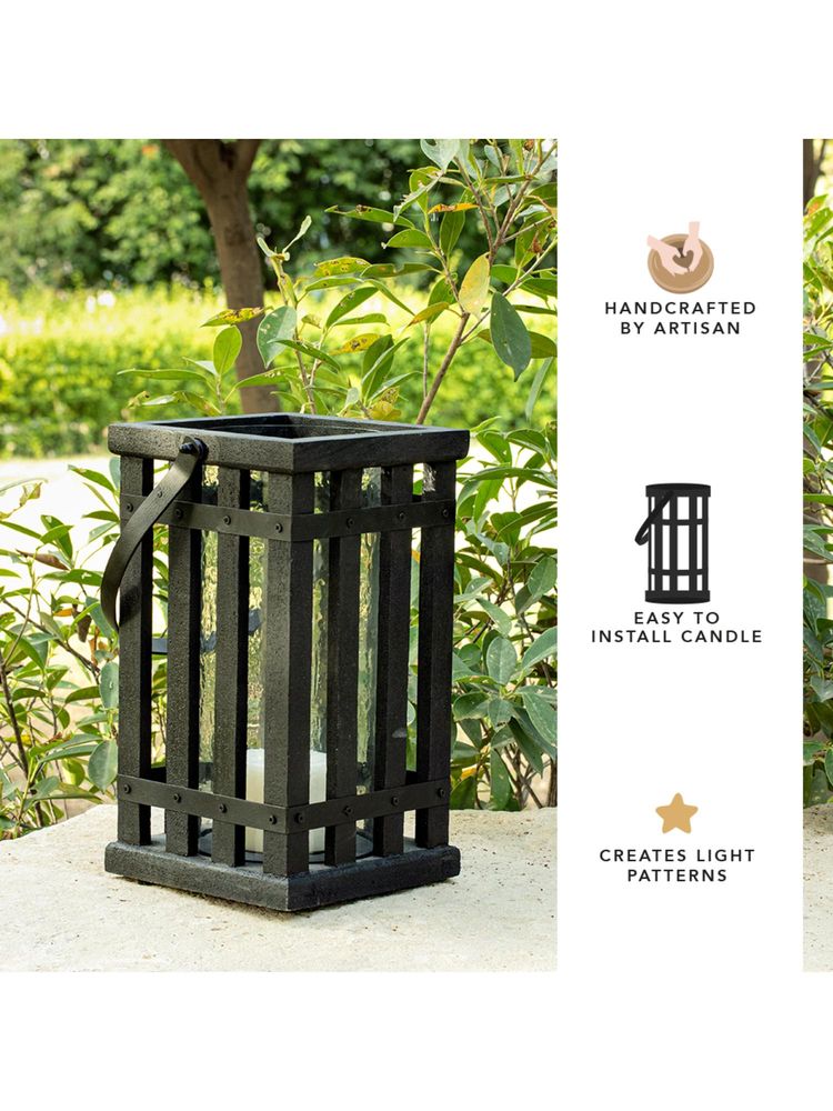 Ellementry Kori Wooden Black Square Lantern for Home and Balcony Decor-image-9