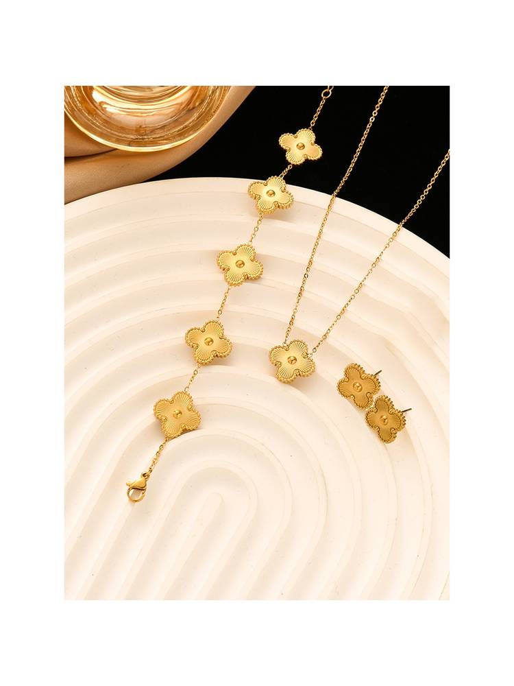 Jewels Galaxy Gold Plated Anti Tarnish Clover Jewellery Set-picture-24